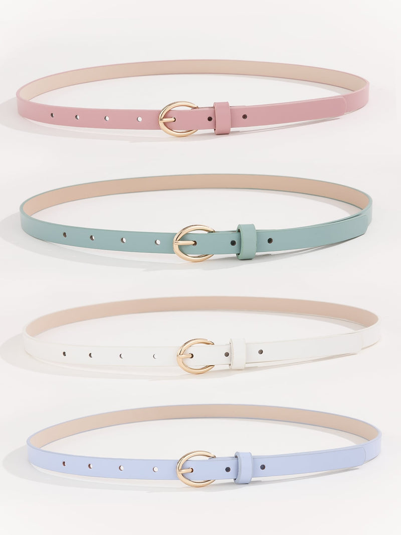 Cinturón minimalista elegante para mujer, 4 piezas, con hebilla ovalada dorada, ideal para vestidos y pantalones, uso diario.
