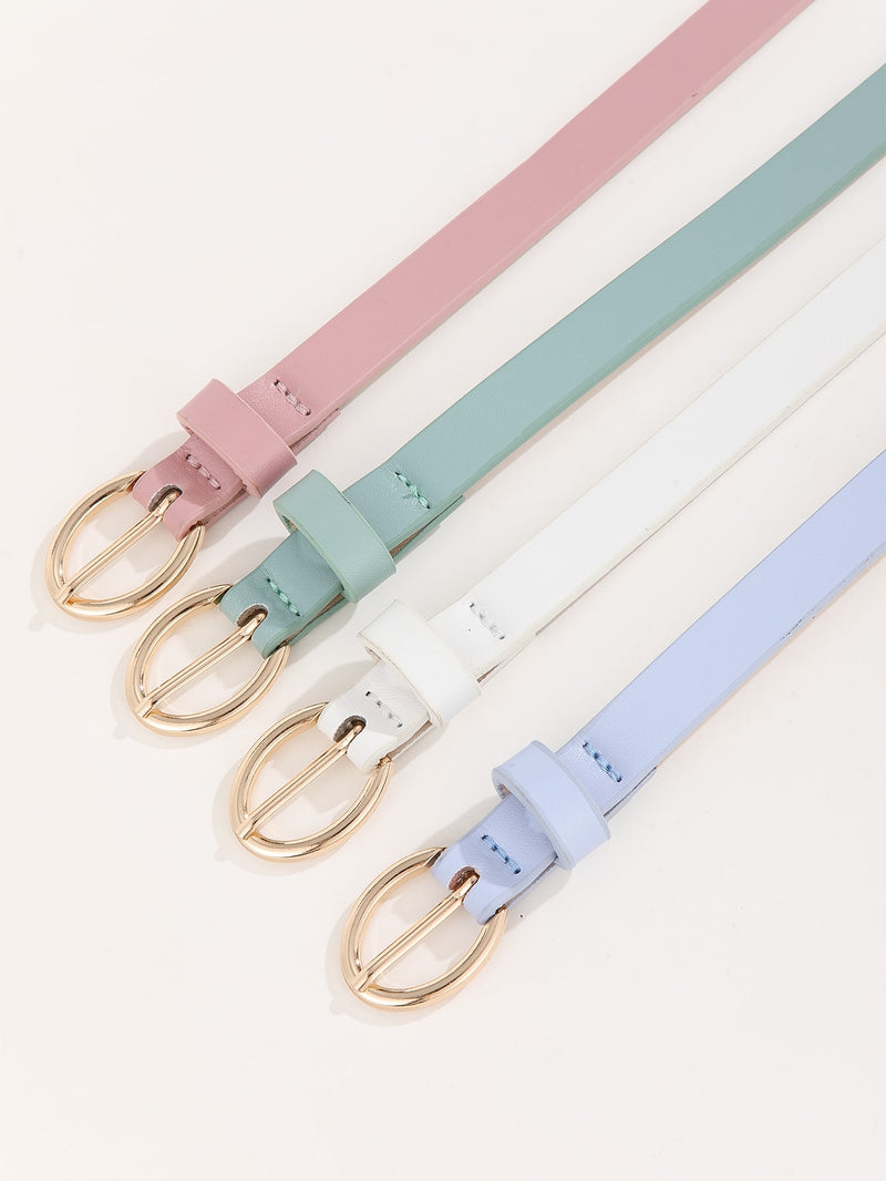 Cinturón minimalista elegante para mujer, 4 piezas, con hebilla ovalada dorada, ideal para vestidos y pantalones, uso diario.