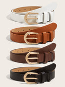 4 Pieces Basic Fashion Belts in Black, White, Brown and Coffee Colors for Women