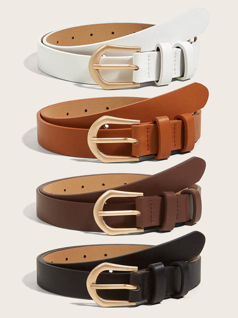 4 cinturones básicos de moda en colores negro, blanco, marrón y café para mujer