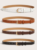 4 Pieces Basic Fashion Belts in Black, White, Brown and Coffee Colors for Women