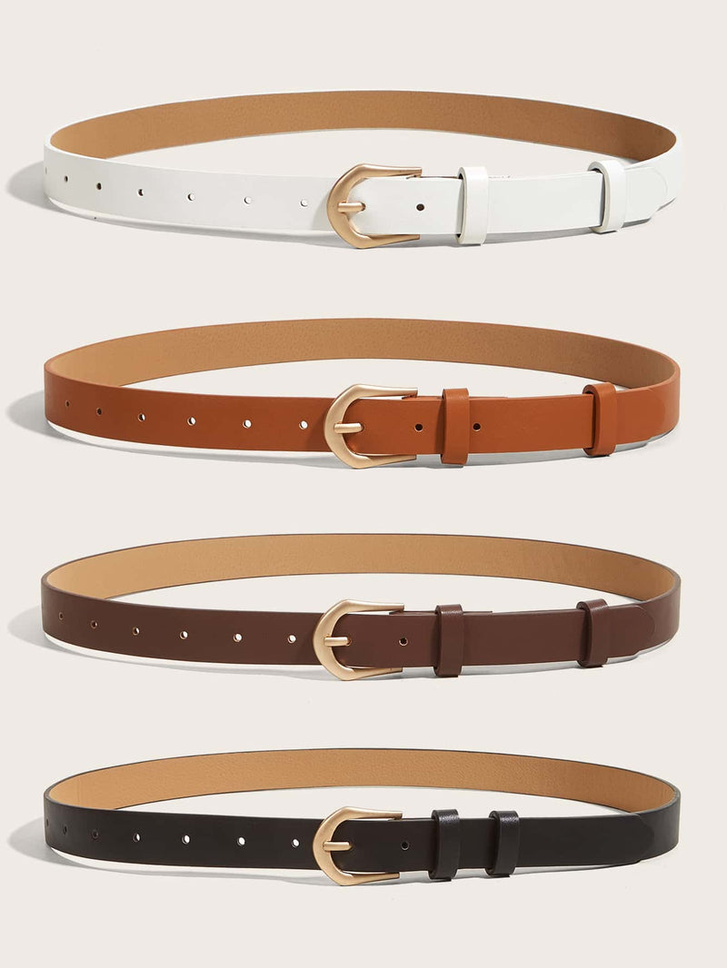 4 cinturones básicos de moda en colores negro, blanco, marrón y café para mujer