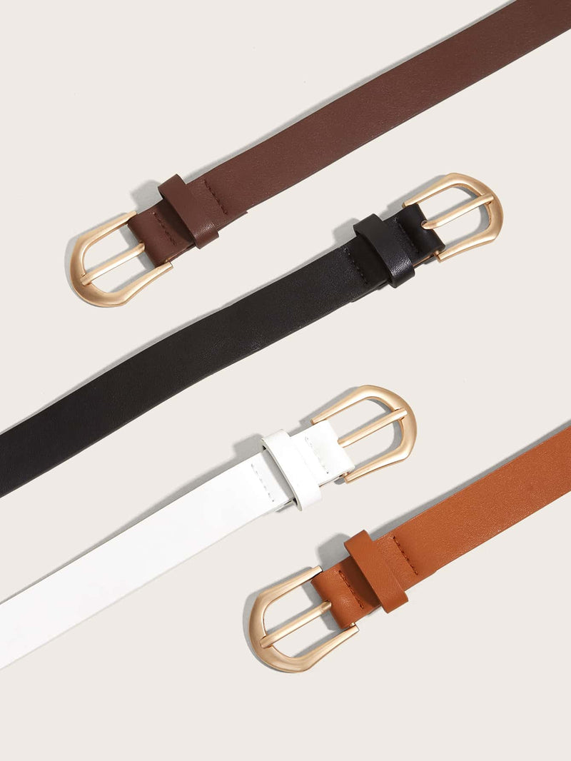 4 cinturones básicos de moda en colores negro, blanco, marrón y café para mujer
