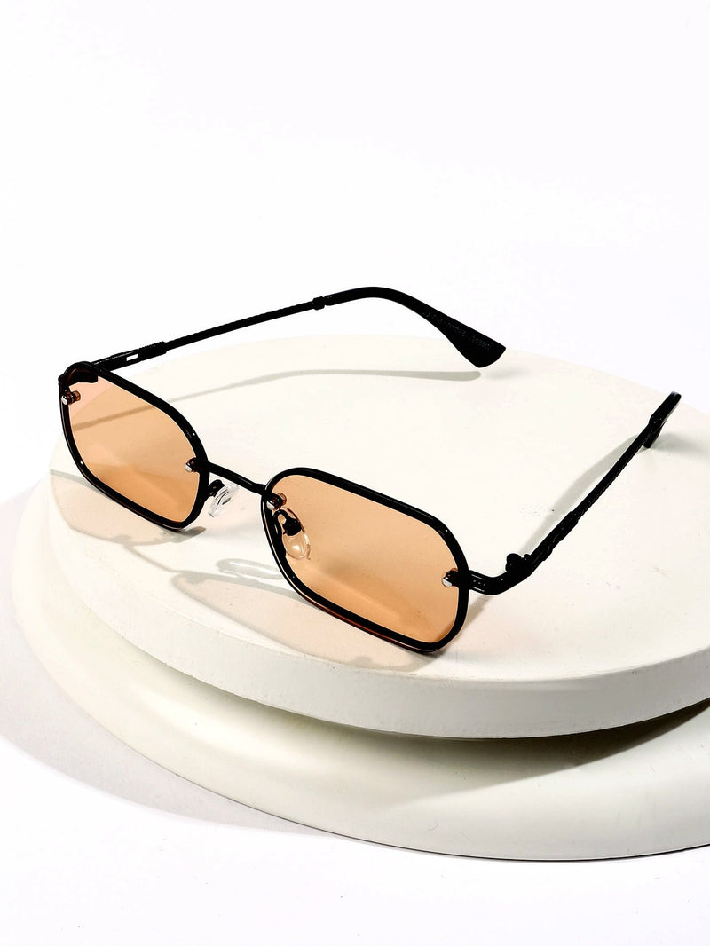 Gafas cuadradas retro negras con lentes color caramelo y montura de cobre, minigafas clásicas de moda Y2K, ideales para uso diario, fotografía, vacaciones y viajes (incluye estuche, paño de limpieza y cordón).