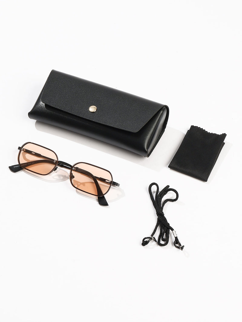 Gafas cuadradas retro negras con lentes color caramelo y montura de cobre, minigafas clásicas de moda Y2K, ideales para uso diario, fotografía, vacaciones y viajes (incluye estuche, paño de limpieza y cordón).