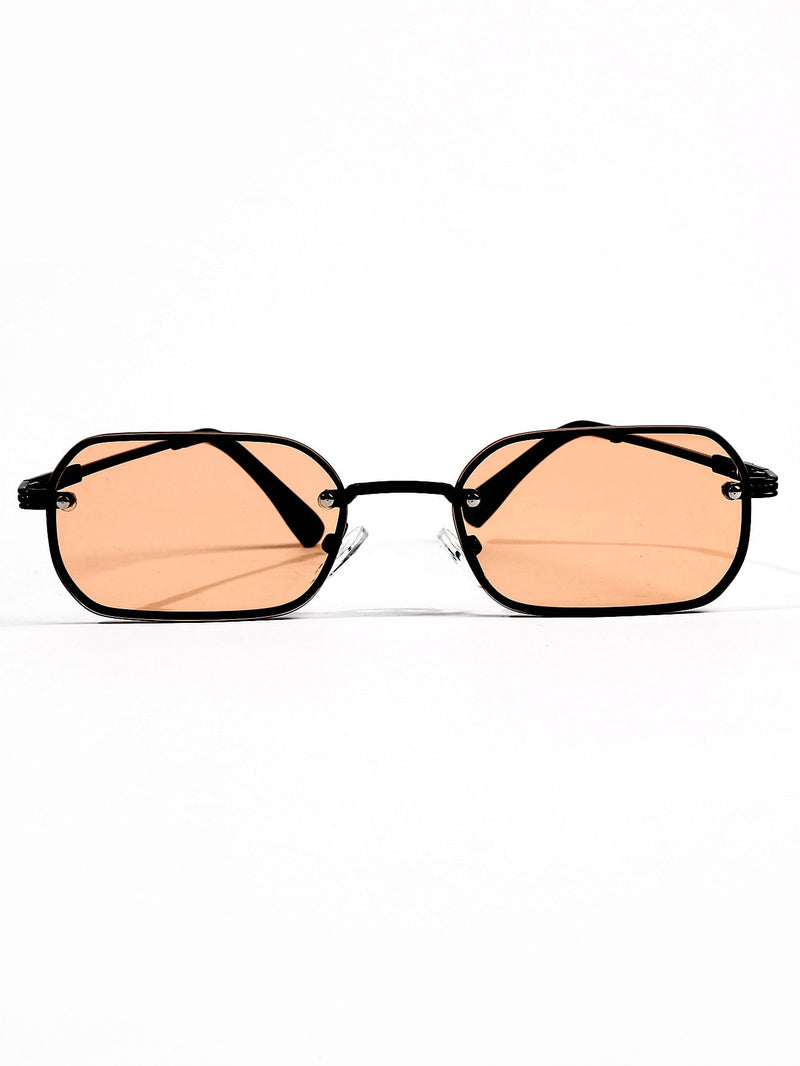Gafas cuadradas retro negras con lentes color caramelo y montura de cobre, minigafas clásicas de moda Y2K, ideales para uso diario, fotografía, vacaciones y viajes (incluye estuche, paño de limpieza y cordón).