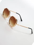 015068863-0009-SX2358 1 Piece Metal Texture Fashion Glasses for Men and Women, Fashionable Polygonal Geometric Glasses for Indoor and Outdoor Use, Black/Gold/Silver/Brown, Stylish and Cool Glasses Suitable for All Seasons, Thick Frame