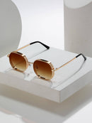 015068863-0009-SX2358 1 Piece Metal Texture Fashion Glasses for Men and Women, Fashionable Polygonal Geometric Glasses for Indoor and Outdoor Use, Black/Gold/Silver/Brown, Stylish and Cool Glasses Suitable for All Seasons, Thick Frame