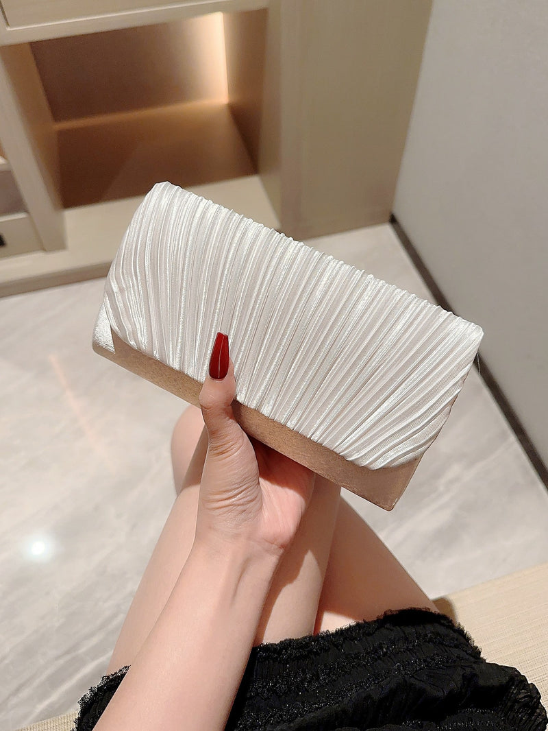 Bolso de noche con diseño de solapa plisada, elegante, exquisito y en miniatura, con brillo y destellos, ideal para fiestas, bodas, graduaciones, cenas y banquetes. El mejor regalo para tu novia.