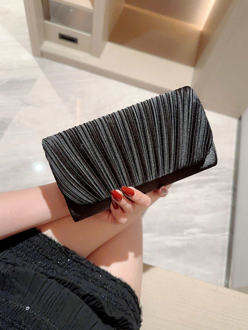 Bolso de noche con diseño de solapa plisada, elegante, exquisito y en miniatura, con brillo y destellos, ideal para fiestas, bodas, graduaciones, cenas y banquetes. El mejor regalo para tu novia.
