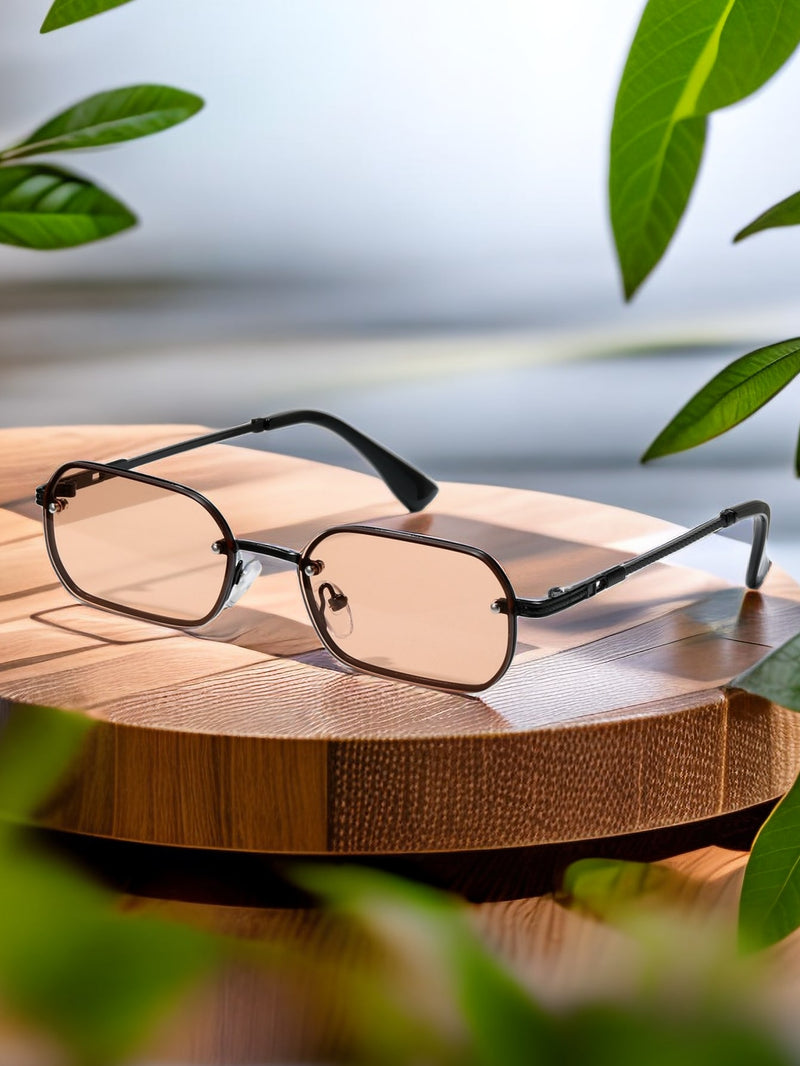 Gafas cuadradas retro negras con lentes color caramelo y montura de cobre, minigafas clásicas de moda Y2K, ideales para uso diario, fotografía, vacaciones y viajes (incluye estuche, paño de limpieza y cordón).