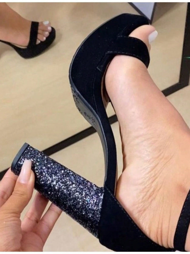 Sandalia de Plataforma con Tacón de 12cm, Negro/Rosa/Blanco