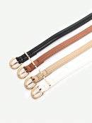 4 Pieces Women Leather Belt, Thin Waist Belt with Metal Buckle for Trousers, Denim and Dresses for Student and Teenager.