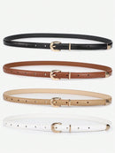 4 Pieces Women Leather Belt, Thin Waist Belt with Metal Buckle for Trousers, Denim and Dresses for Student and Teenager.