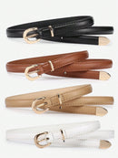 4 Pieces Women Leather Belt, Thin Waist Belt with Metal Buckle for Trousers, Denim and Dresses for Student and Teenager.