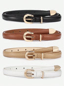 4 Pieces Women Leather Belt, Thin Waist Belt with Metal Buckle for Trousers, Denim and Dresses for Student and Teenager.