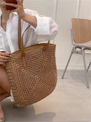 Juzia Bags Straw Beach Bag Plaid Stitched Shoulder Tote Bag