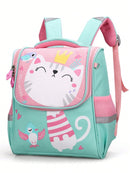 Mochila escolar infantil para niños y niñas con gatito dinosaurio en la espalda