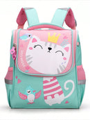 Mochila escolar infantil para niños y niñas con gatito dinosaurio en la espalda