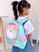 Mochila escolar infantil para niños y niñas con gatito dinosaurio en la espalda