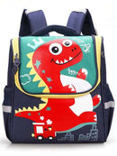 Mochila escolar infantil para niños y niñas con gatito dinosaurio en la espalda
