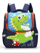Mochila escolar infantil para niños y niñas con gatito dinosaurio en la espalda