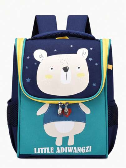 Mochila escolar infantil para niños y niñas con gatito dinosaurio en la espalda