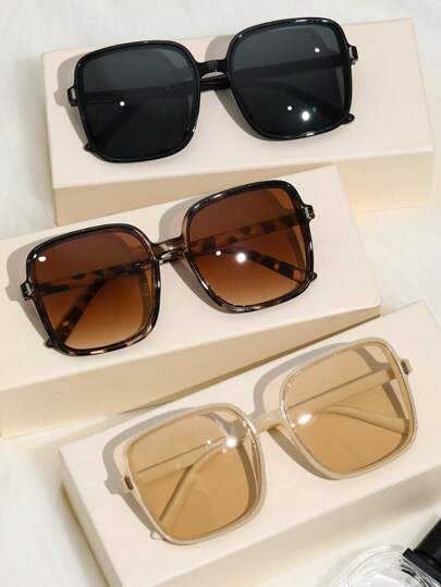 3 gafas de montura cuadrada extragrandes de moda Y2K para mujer, accesorios para viajes, fiestas, festivales de música, senderismo y playa.