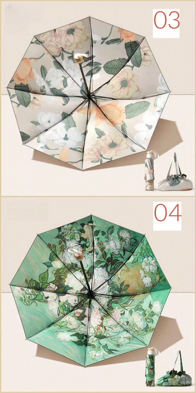 Paraguas de doble capa con estampado floral para mujer, plegable, ideal para sol y lluvia, UPF50+, anti-UV, antideslumbrante, diseño de paraguas invertido, diseño de corazón rosa para San Valentín.