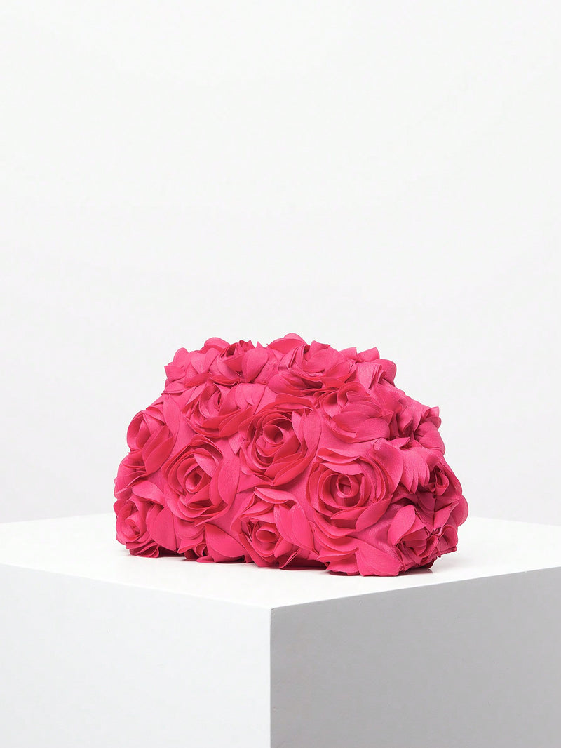 Elegante bolso de noche con estampado de rosas, ideal para bodas, suave y dulce, ideal como regalo de San Valentín (patrón aleatorio).