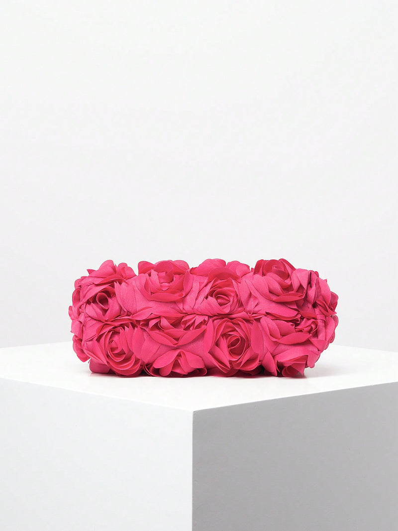 Elegante bolso de noche con estampado de rosas, ideal para bodas, suave y dulce, ideal como regalo de San Valentín (patrón aleatorio).