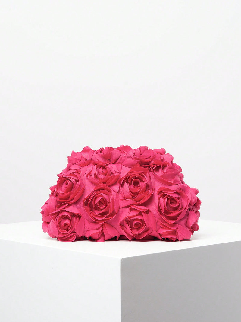 Elegante bolso de noche con estampado de rosas, ideal para bodas, suave y dulce, ideal como regalo de San Valentín (patrón aleatorio).