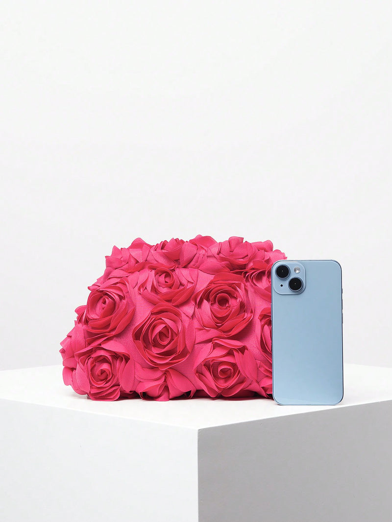 Elegante bolso de noche con estampado de rosas, ideal para bodas, suave y dulce, ideal como regalo de San Valentín (patrón aleatorio).