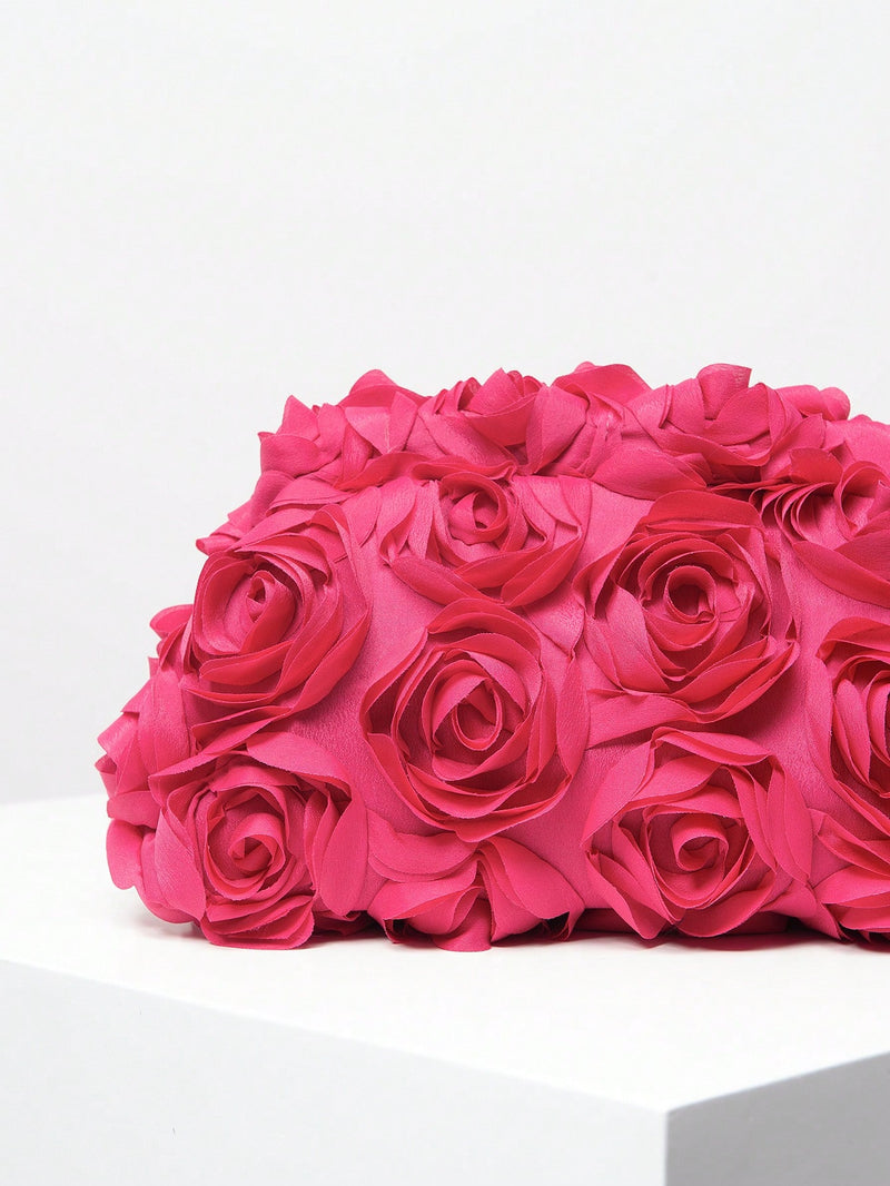 Elegante bolso de noche con estampado de rosas, ideal para bodas, suave y dulce, ideal como regalo de San Valentín (patrón aleatorio).