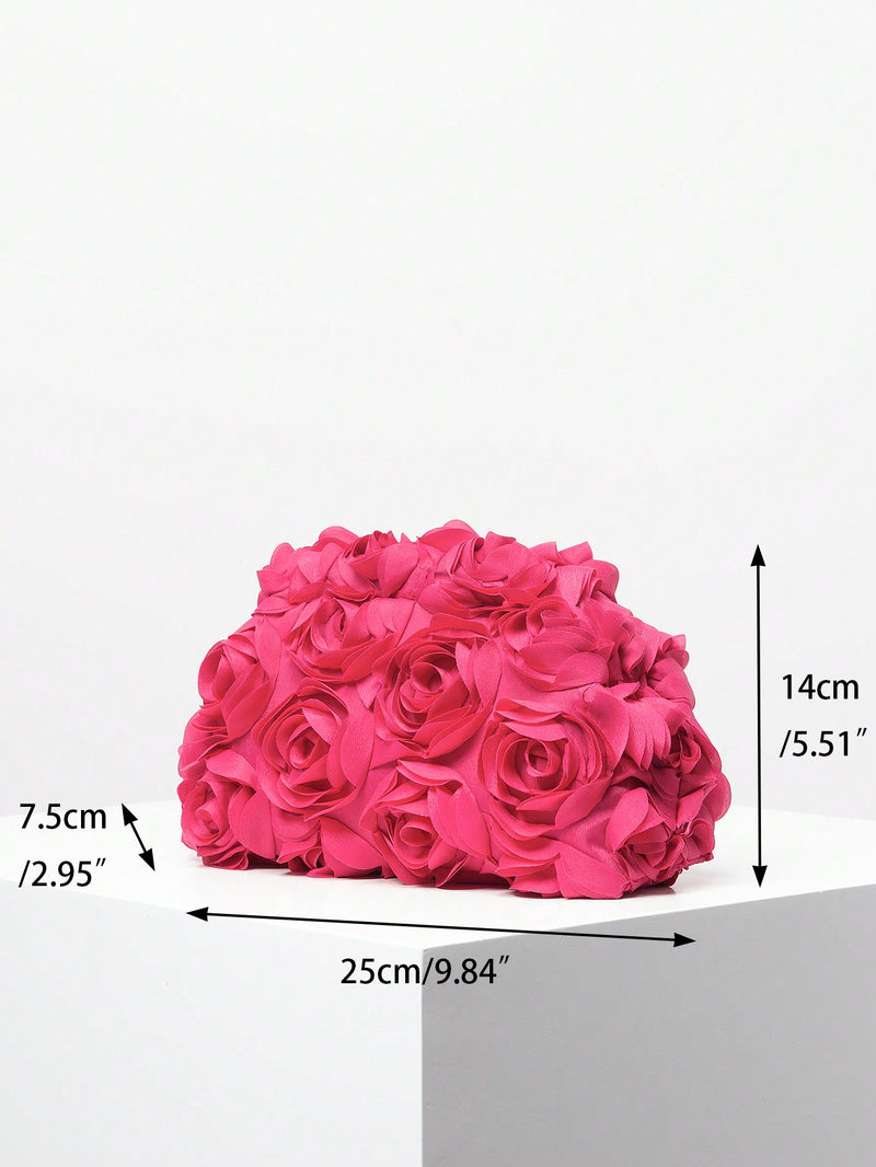 Elegante bolso de noche con estampado de rosas, ideal para bodas, suave y dulce, ideal como regalo de San Valentín (patrón aleatorio).