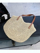 Juzia Bags Straw Beach Bag Plaid Stitched Shoulder Tote Bag