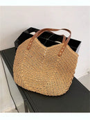 Juzia Bags Straw Beach Bag Plaid Stitched Shoulder Tote Bag