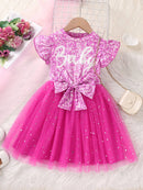 Vestido Infantil com Tule Cintilante e Laço