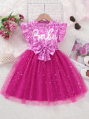 Vestido Infantil com Tule Cintilante e Laço