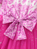 Vestido Infantil com Tule Cintilante e Laço