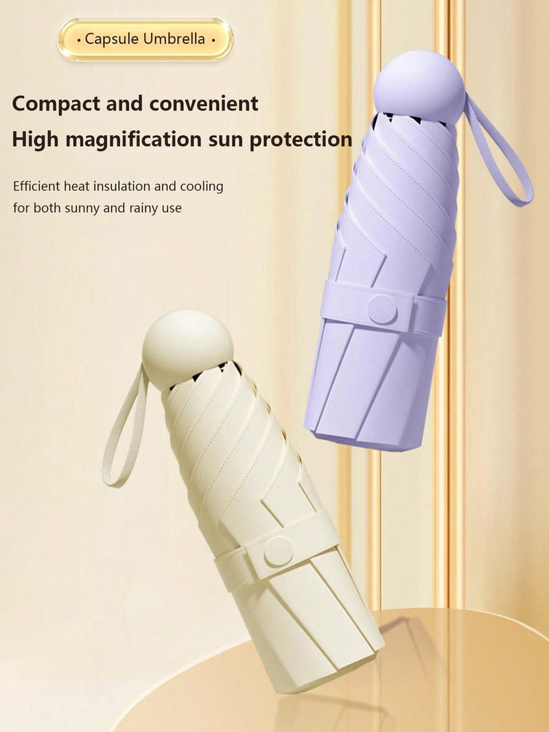 Paraguas cápsula para mujer, protección UV contra el sol y la lluvia, dos en uno, ultraligero y compacto, mini plegable, portátil para la escuela, la oficina, el hogar, viajes y material escolar.