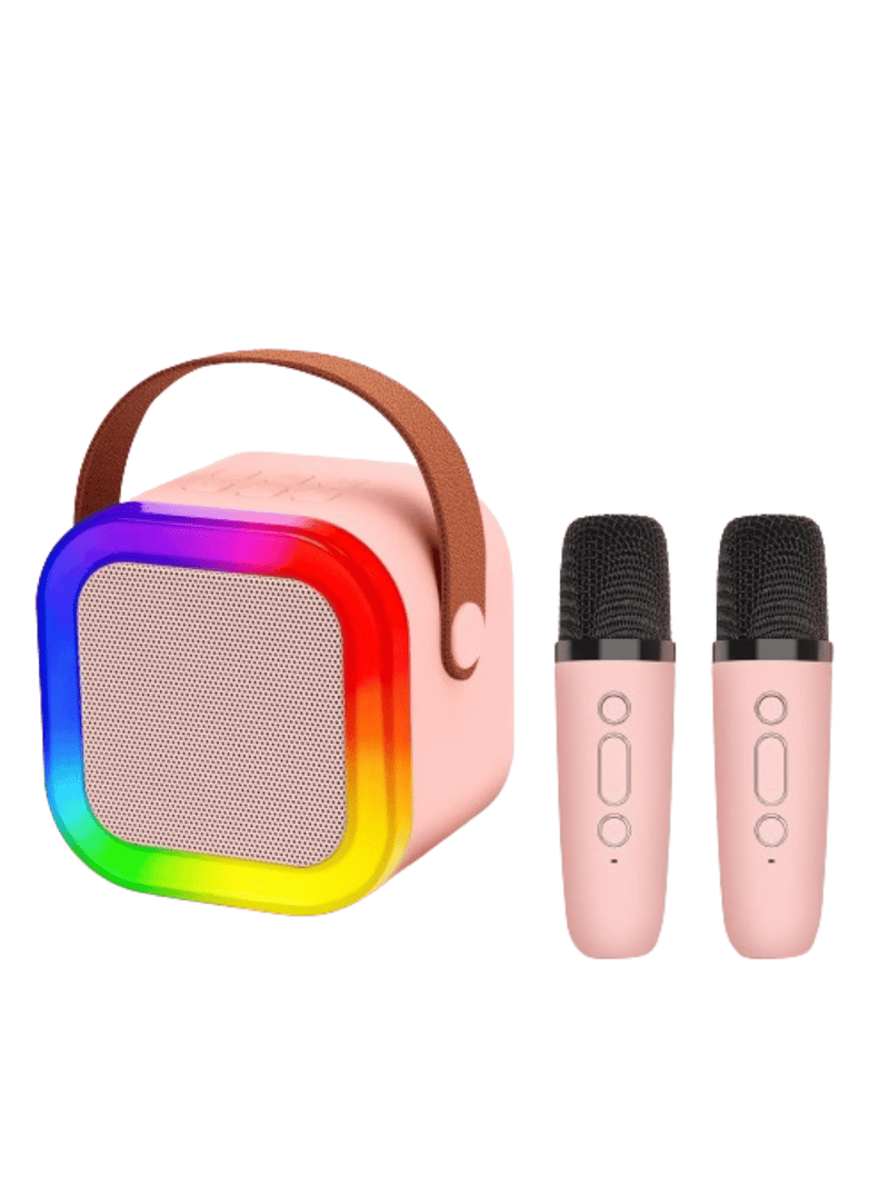 Mini LED Karaoke Machine With 2 Bluetooth Microphones For Parties