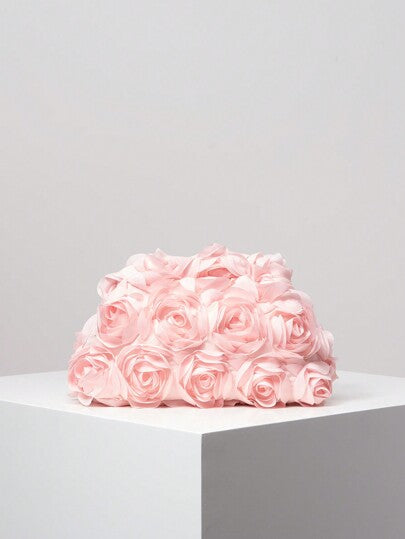 Elegante bolso de noche con estampado de rosas, ideal para bodas, suave y dulce, ideal como regalo de San Valentín (patrón aleatorio).