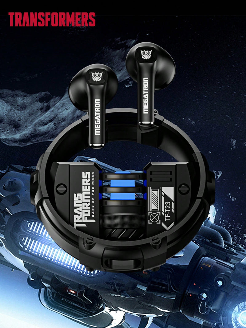 Auriculares inalámbricos Transformers TF-T23 Megatron, diseño semi-intraaural, estilo innovador y moderno, baja latencia, graves potentes, ideales para juegos, deportes, música y llamadas nítidas de 5.4G con cancelación de ruido pasiva.