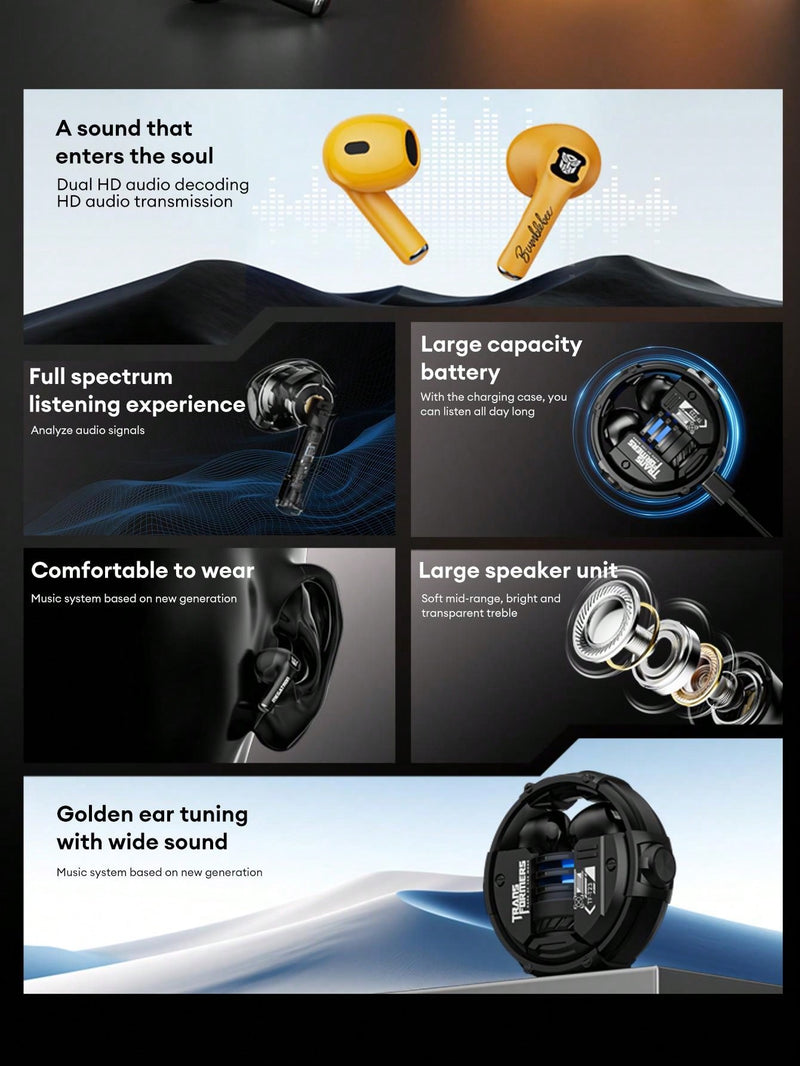 Auriculares inalámbricos Transformers TF-T23 Megatron, diseño semi-intraaural, estilo innovador y moderno, baja latencia, graves potentes, ideales para juegos, deportes, música y llamadas nítidas de 5.4G con cancelación de ruido pasiva.
