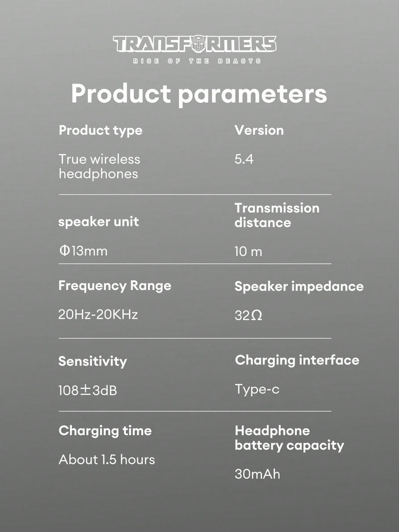Auriculares inalámbricos Transformers TF-T23 Megatron, diseño semi-intraaural, estilo innovador y moderno, baja latencia, graves potentes, ideales para juegos, deportes, música y llamadas nítidas de 5.4G con cancelación de ruido pasiva.