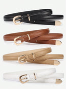 4 Pieces Women Leather Belt, Thin Waist Belt with Metal Buckle for Trousers, Denim and Dresses for Student and Teenager.