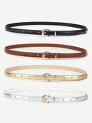 4 Pieces Women Leather Belt, Thin Waist Belt with Metal Buckle for Trousers, Denim and Dresses for Student and Teenager.