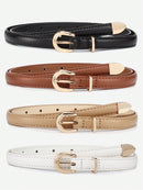 4 Pieces Women Leather Belt, Thin Waist Belt with Metal Buckle for Trousers, Denim and Dresses for Student and Teenager.