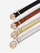 4 Pieces Women Leather Belt, Thin Waist Belt with Metal Buckle for Trousers, Denim and Dresses for Student and Teenager.